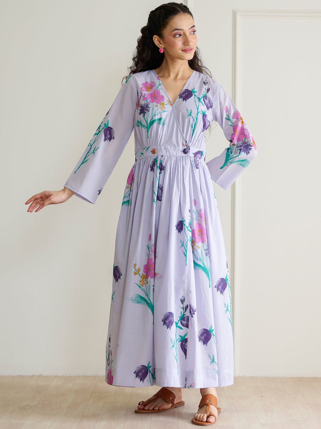 Rustorange Women Tulip Cotton Overlap Maxi Dress