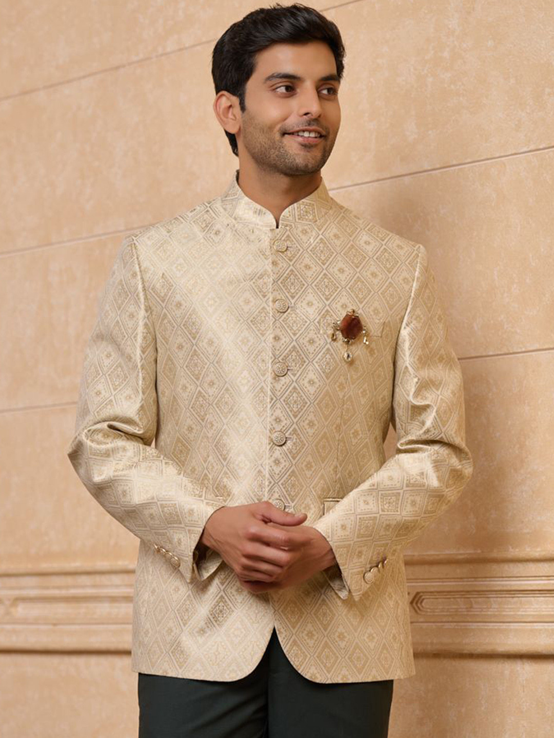 Tasva Printed Brocade Jodhpuri Bandhgala Blazer