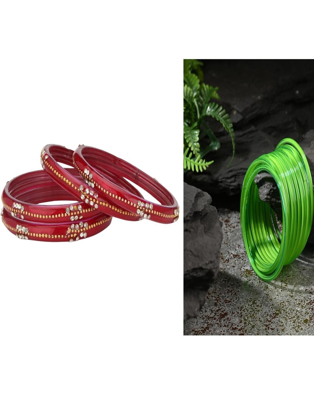 SOMIL Combo of 2 Red & Green Colored Ethnic Handcrafted Traditional Bangles