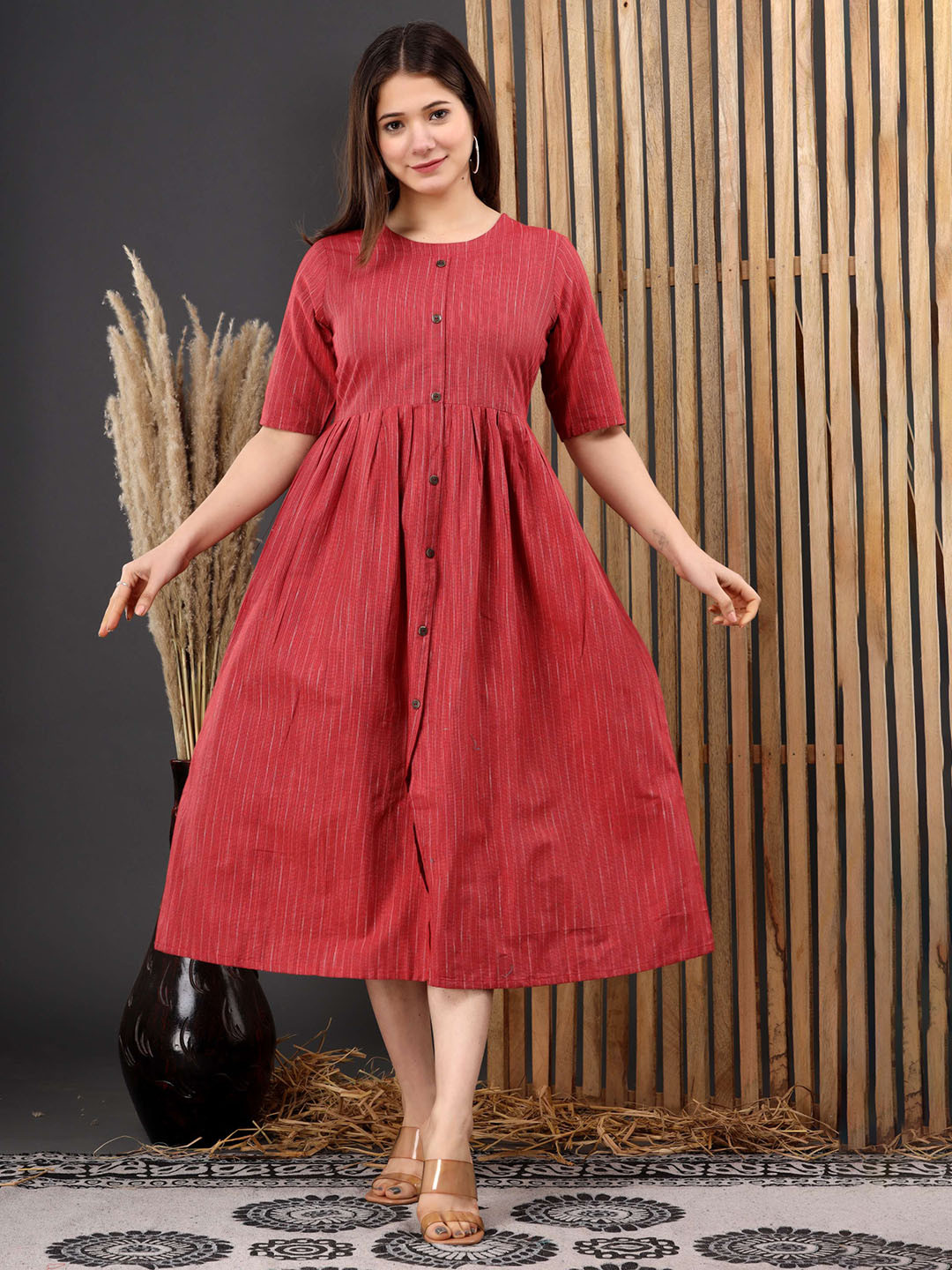 HEARTLOOM Women Striped A-Line Midi Dress