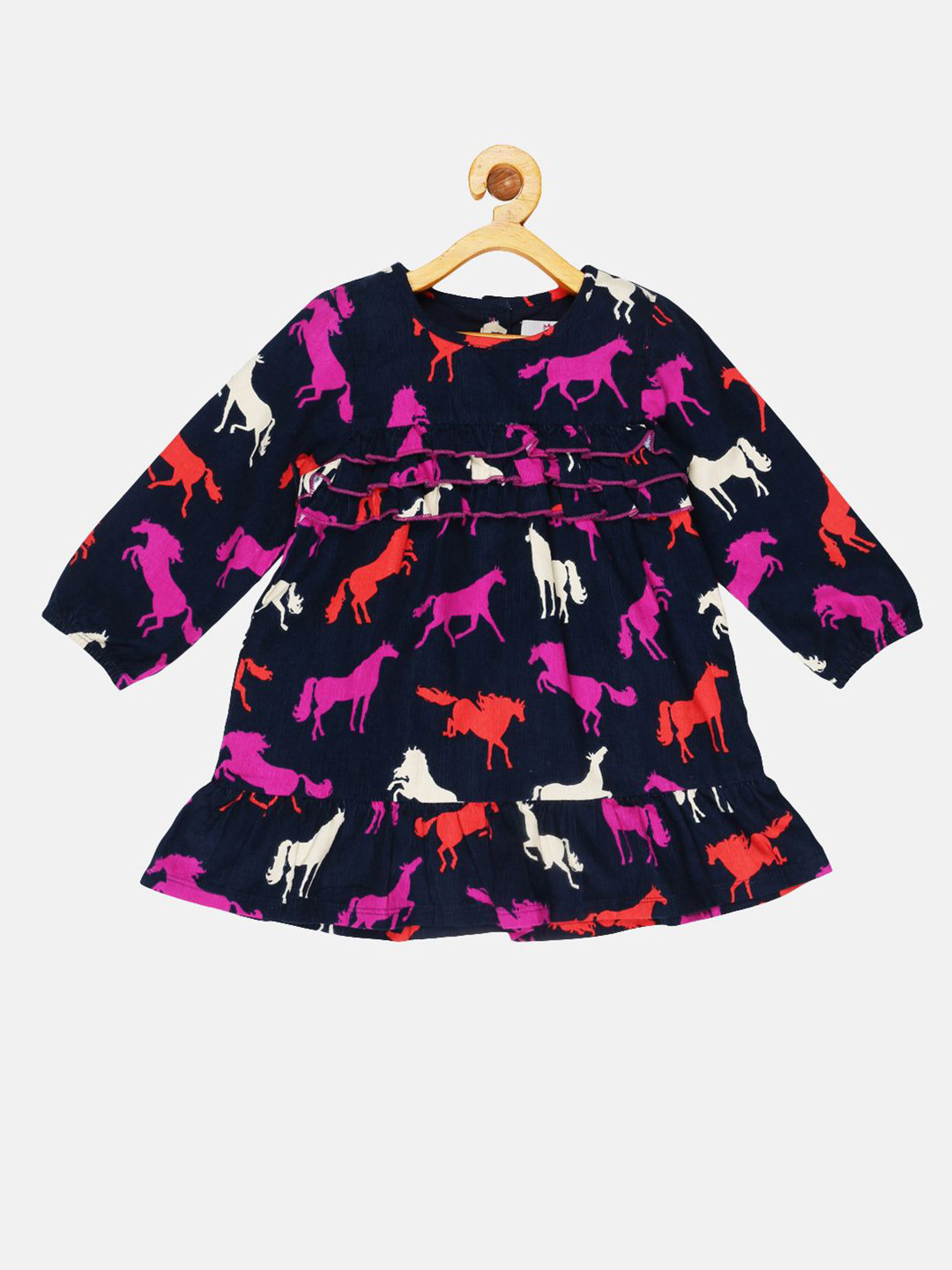 YOUNG BIRDS Girls Conversational Printed Puff Sleeve Ruffled A-Line Dress