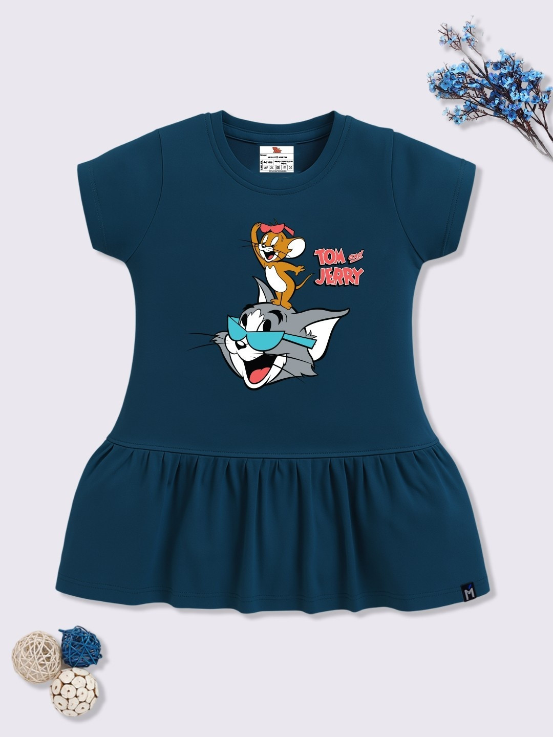 YK X Minute Mirth Girls Tom & Jerry Print Drop-Waist Dress