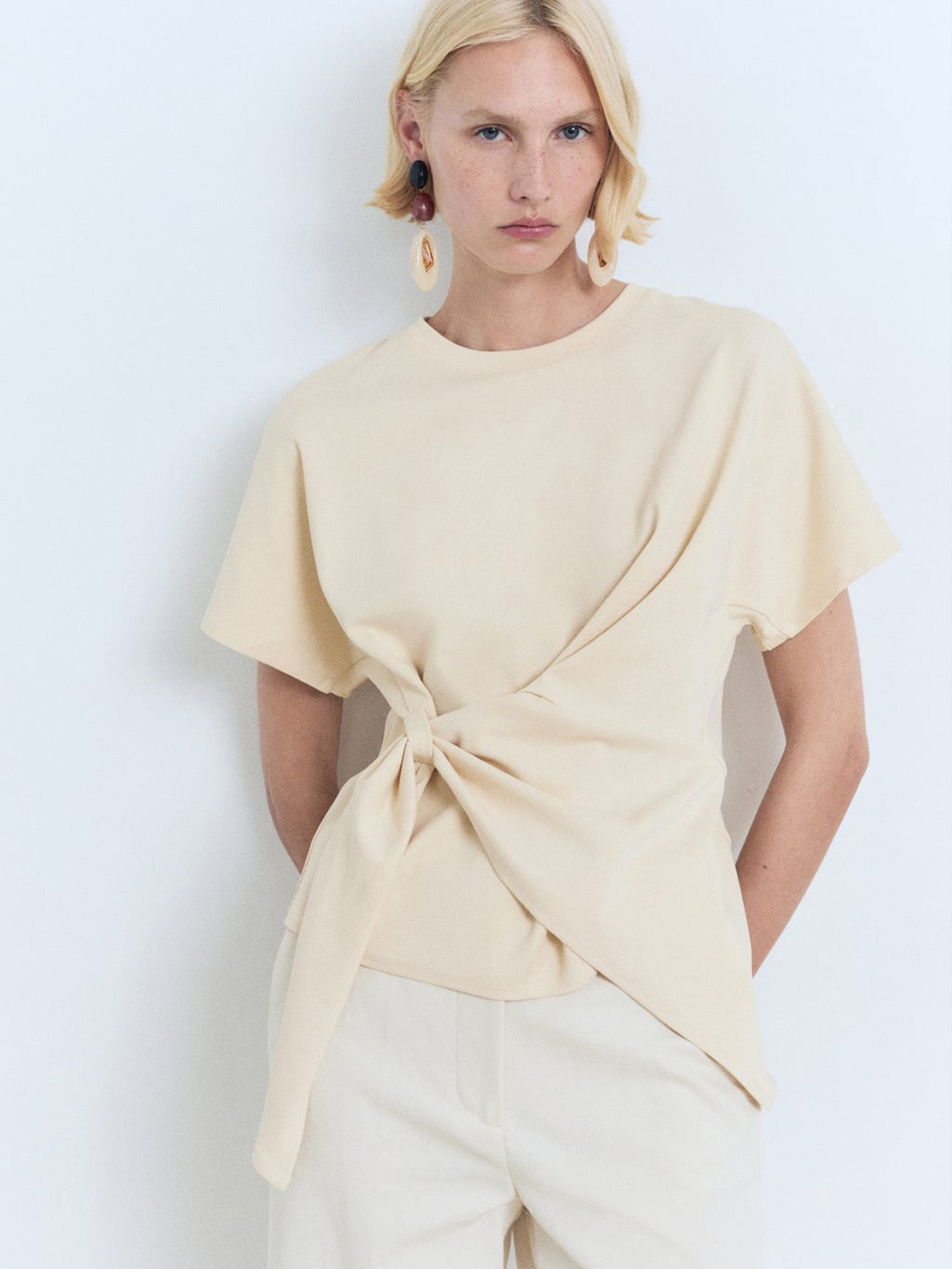 MANGO Kimono Sleeve Knot Detailed Regular Top