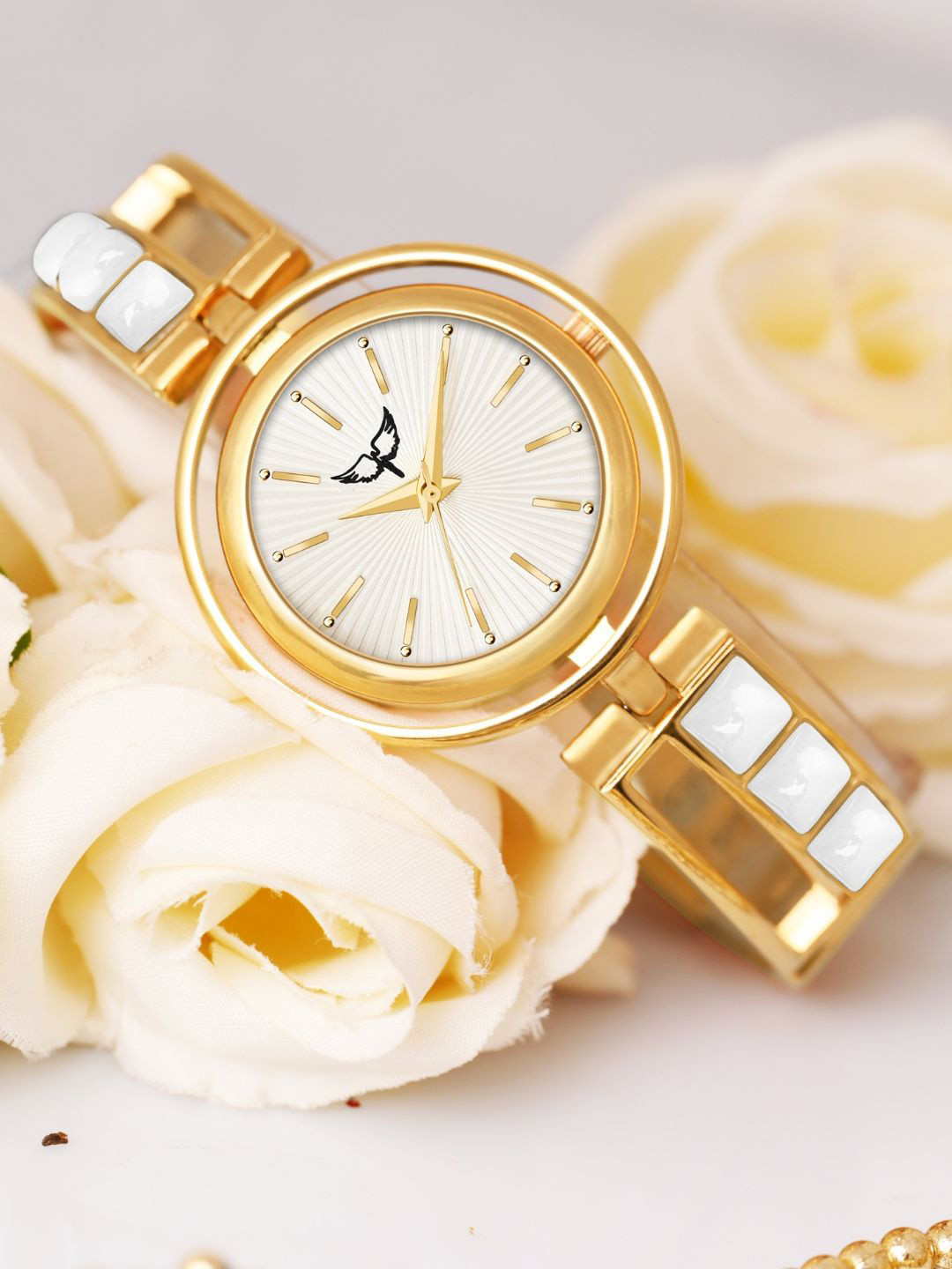 WHITE BIRD Women Brass Dial & Bracelet Style Straps Analogue Watch H-5089 Gold