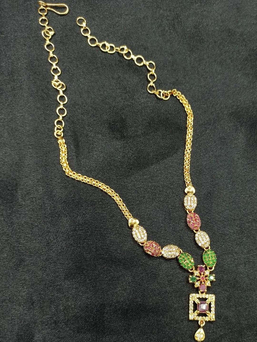 PRS GOLD COVERING Women Copper Gold-Plated With Artificial Stones Studded Necklace