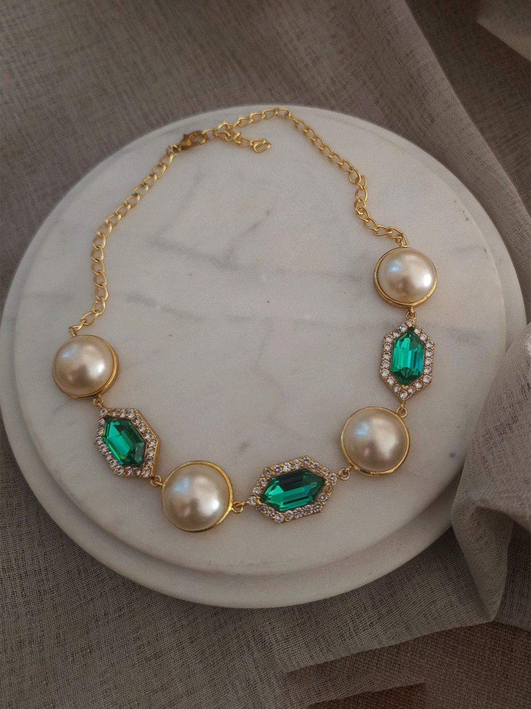 BBlingg Gold-Plated Crystal And Pearls Studded Statement Choker Necklace