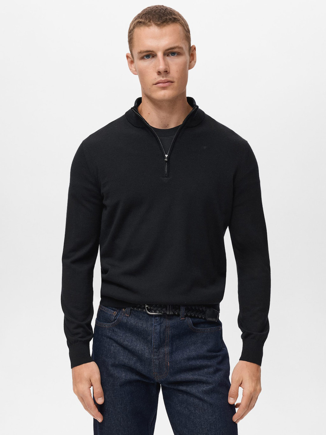 MANGO MAN Half-Zipper Woollen Pullover