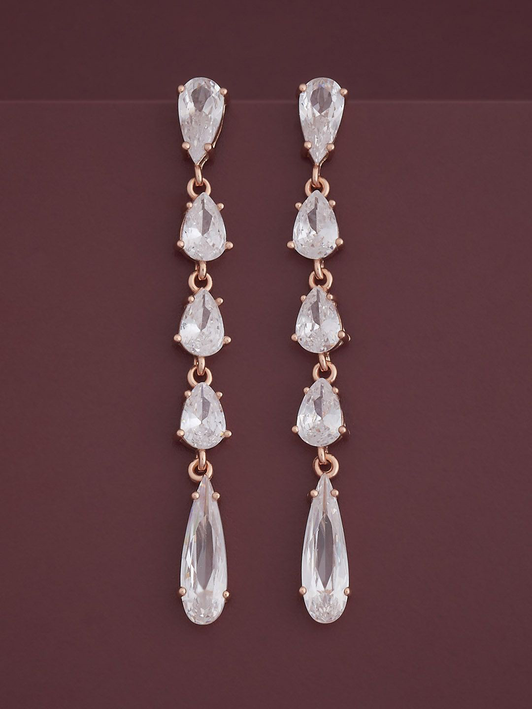 Kushal's Fashion Jewellery 92.5  Silver Rose Gold-Plated CZ Teardrop Earrings