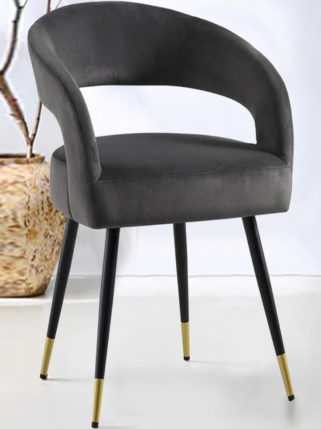 BENTLEY Grey Velvet Curved Backrest Dining Chair