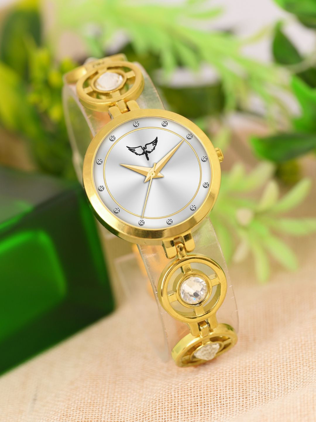 WHITE BIRD Women Round Dial & Bracelet Style Straps Analogue Watch H-5084 Gold