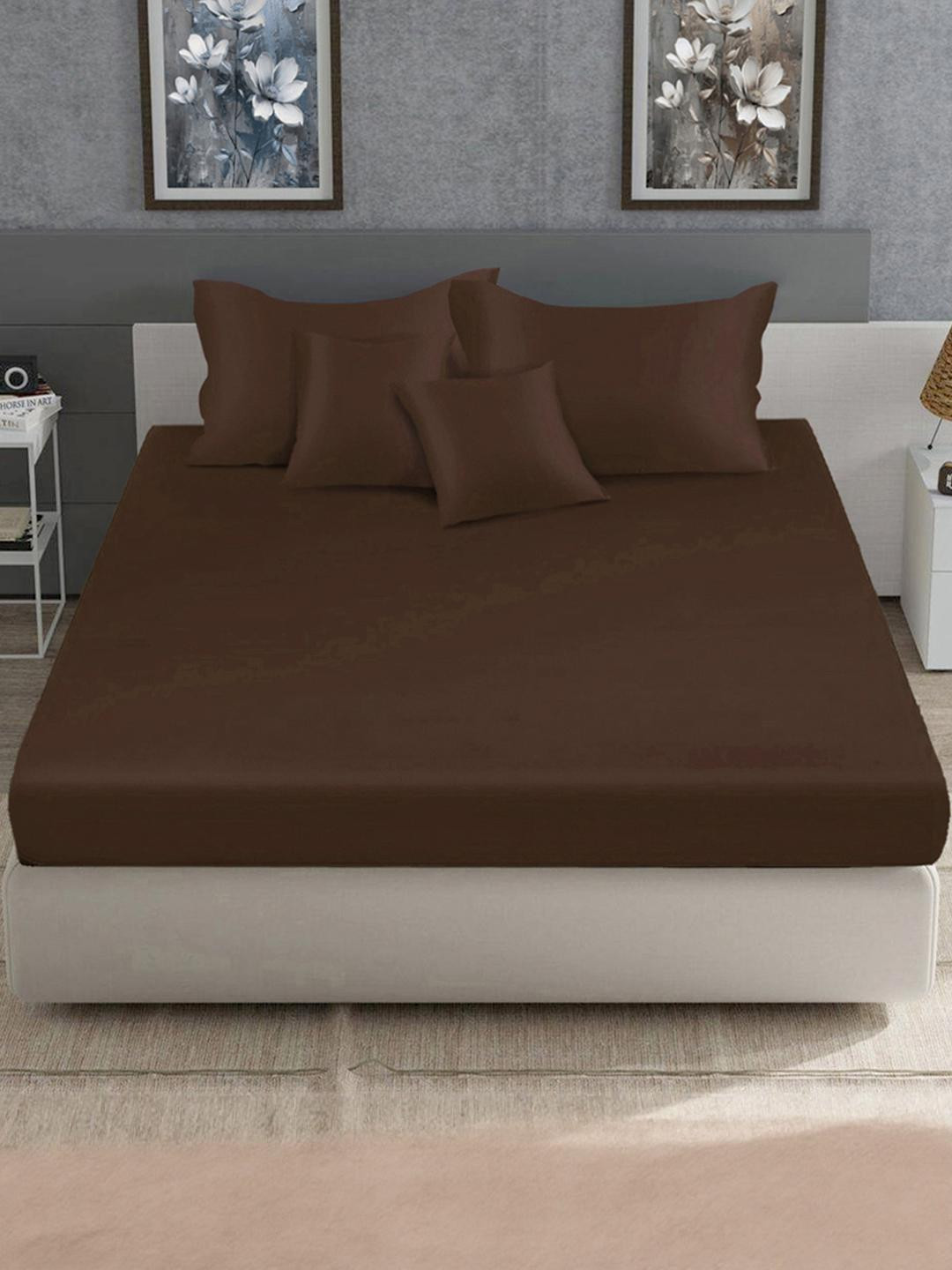 KLOTTHE Brown 400 TC Poly Satin Fine King Bedsheets