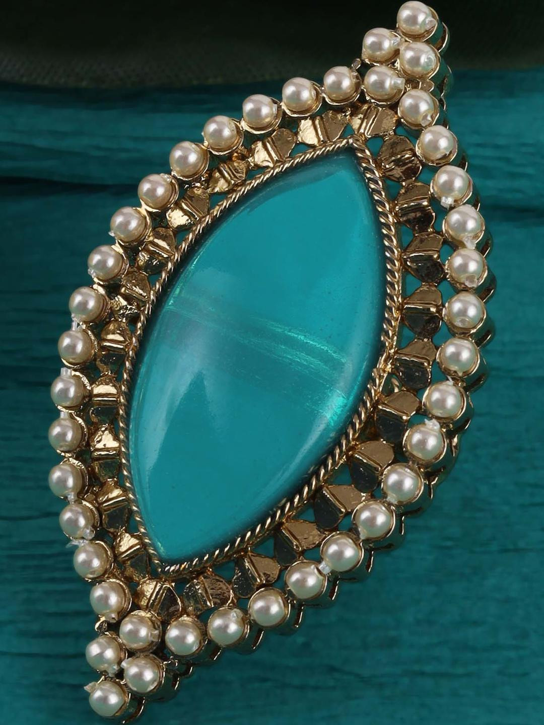 Saloni Fashion Jewellery Oval Shape Blue Stone Adjustable Finger Ring For Women