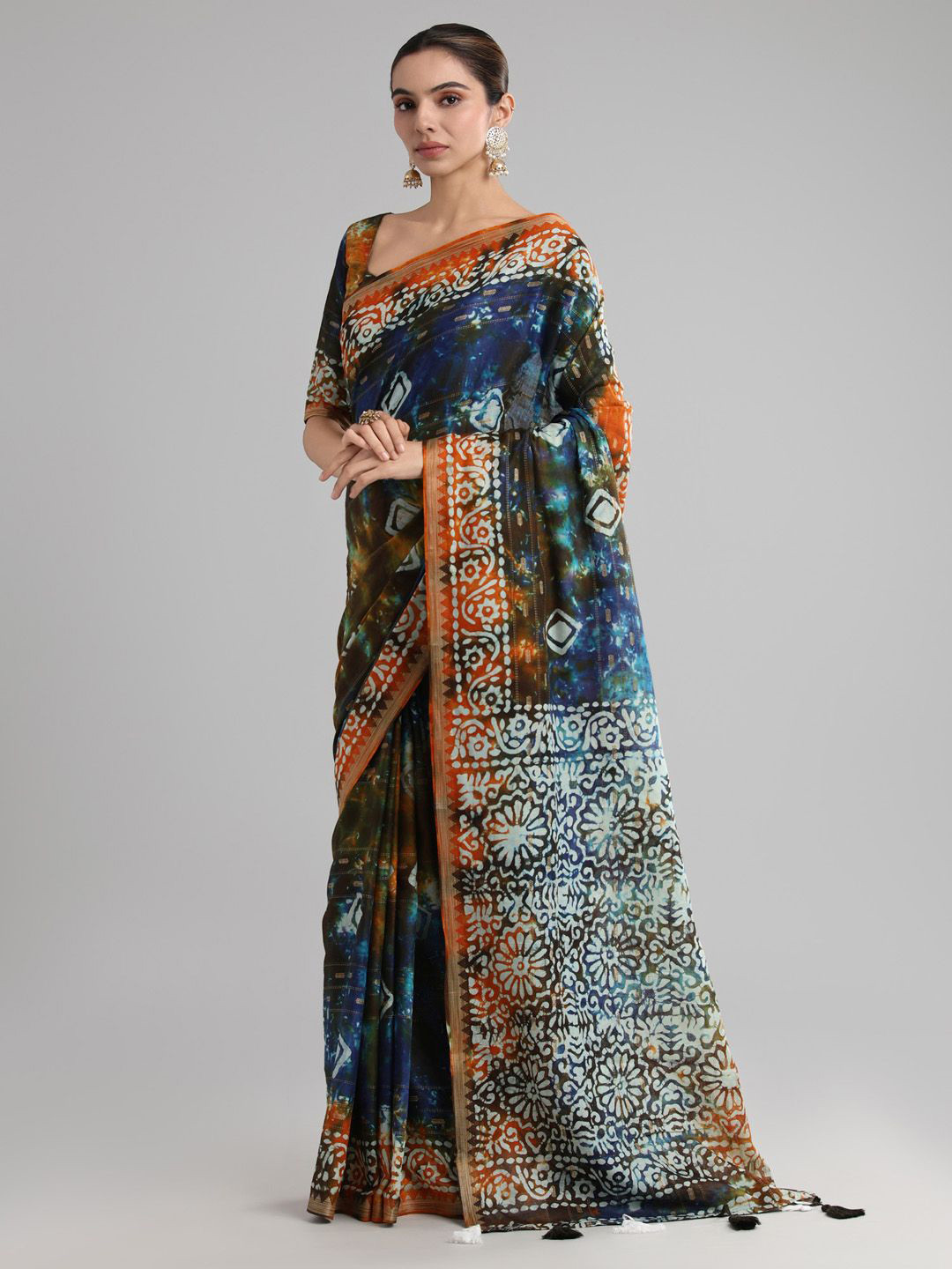 all about you Ethnic Printed Zari Dabu Saree