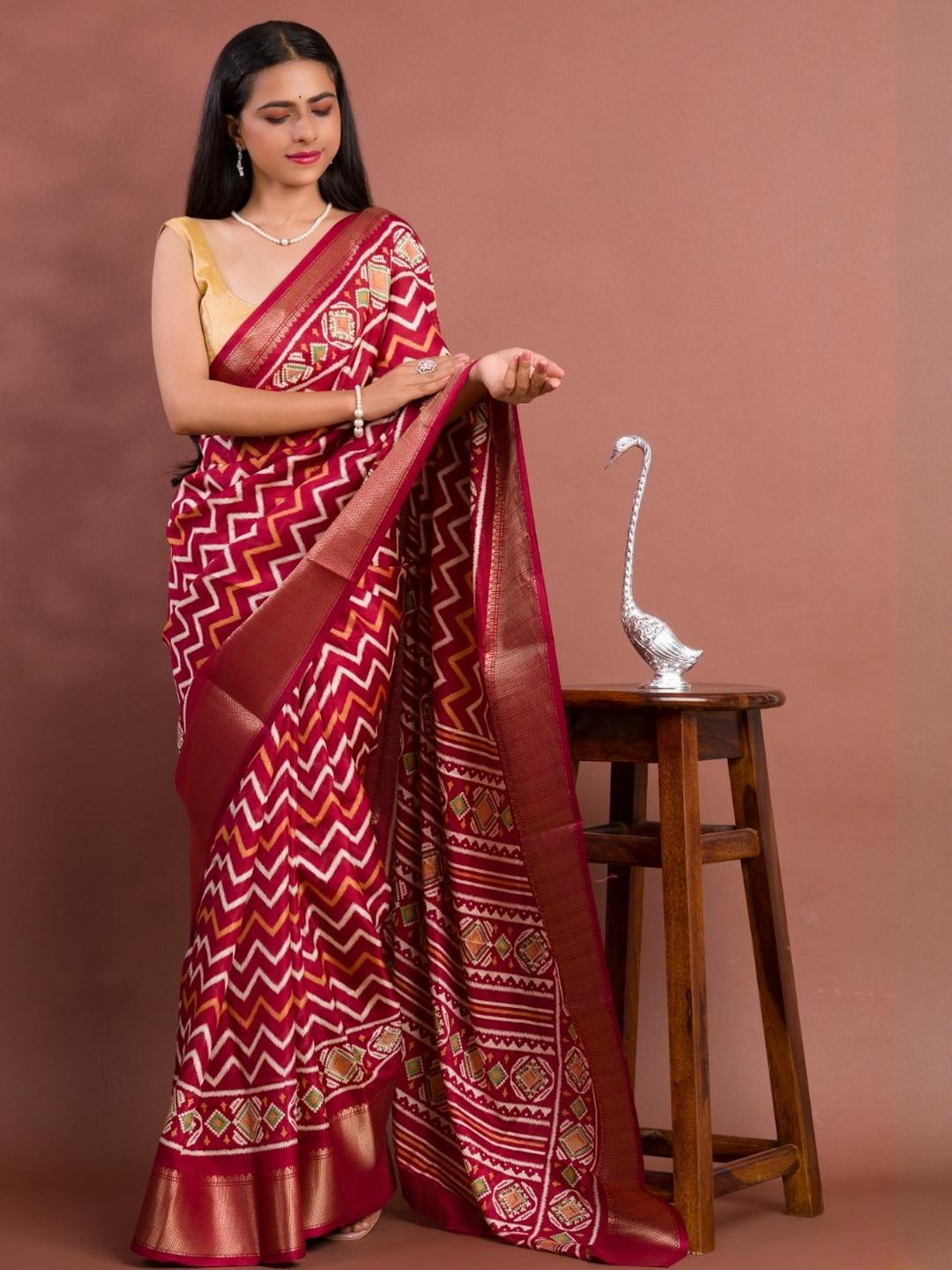 KCPC BANDHANI Maroon Silk Cotton  Sarees