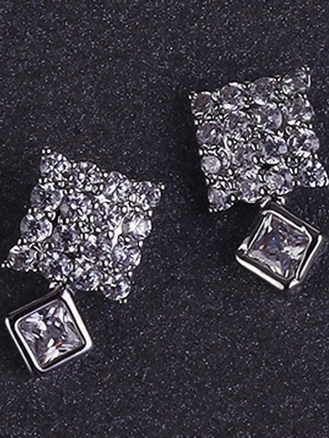 SALONI FASHION JEWELLERY Silver Plated Square Studs Earrings