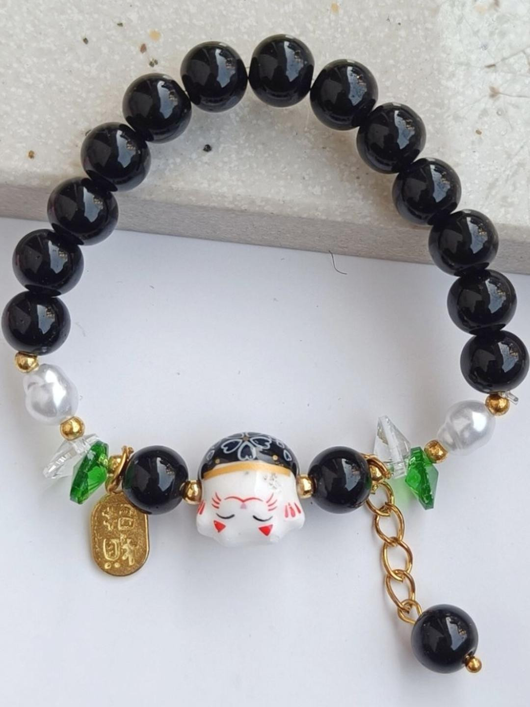 FindHerFavorite Women Black Artificial Beads Ceramic Elasticated Slip-On Bracelet