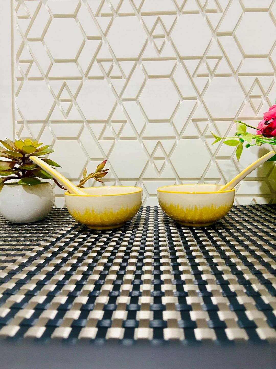 Altaica Yellow 2 Pieces Ceramic Microwave Safe Serving Bowl
