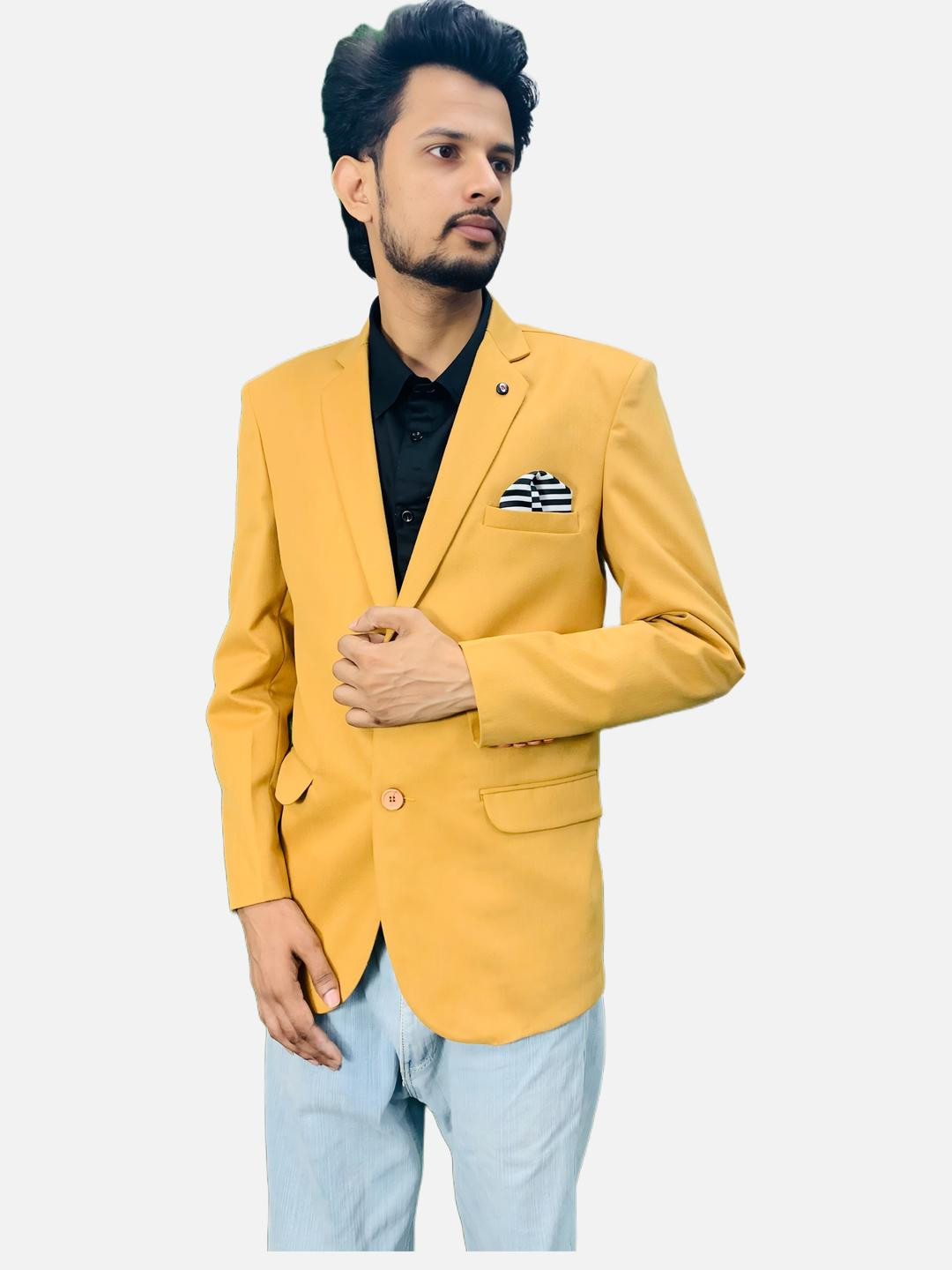 GARGIAN Master Cut Men Mustard Yellow Solid Single-Breasted Formal Blazer