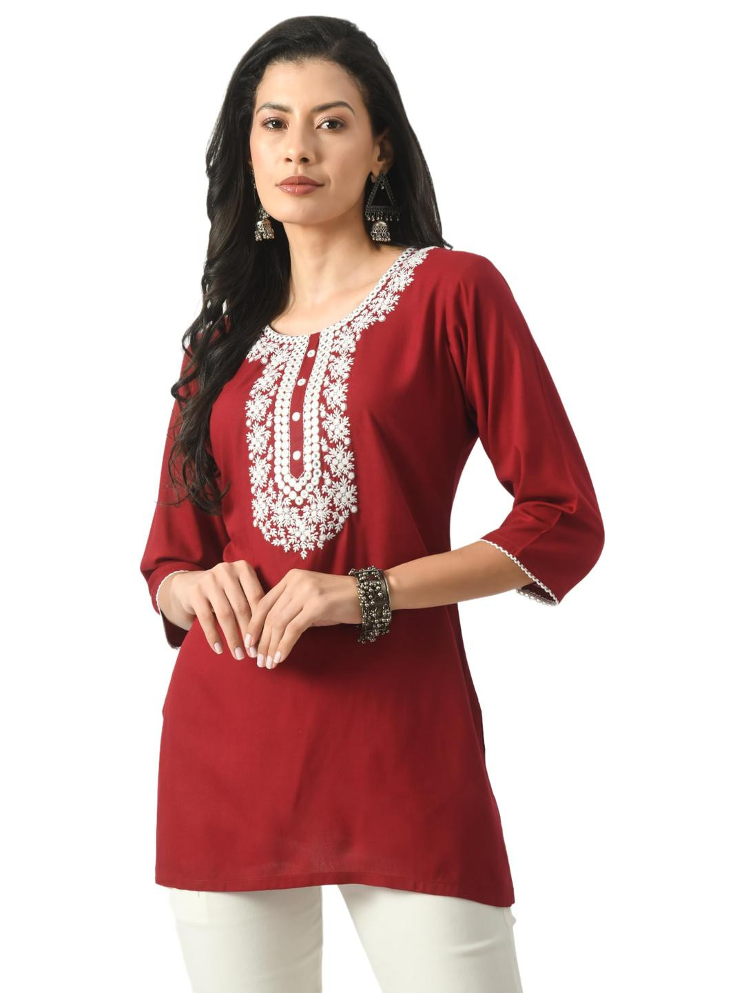 LIBOZA Women Red Cotton Kurtas