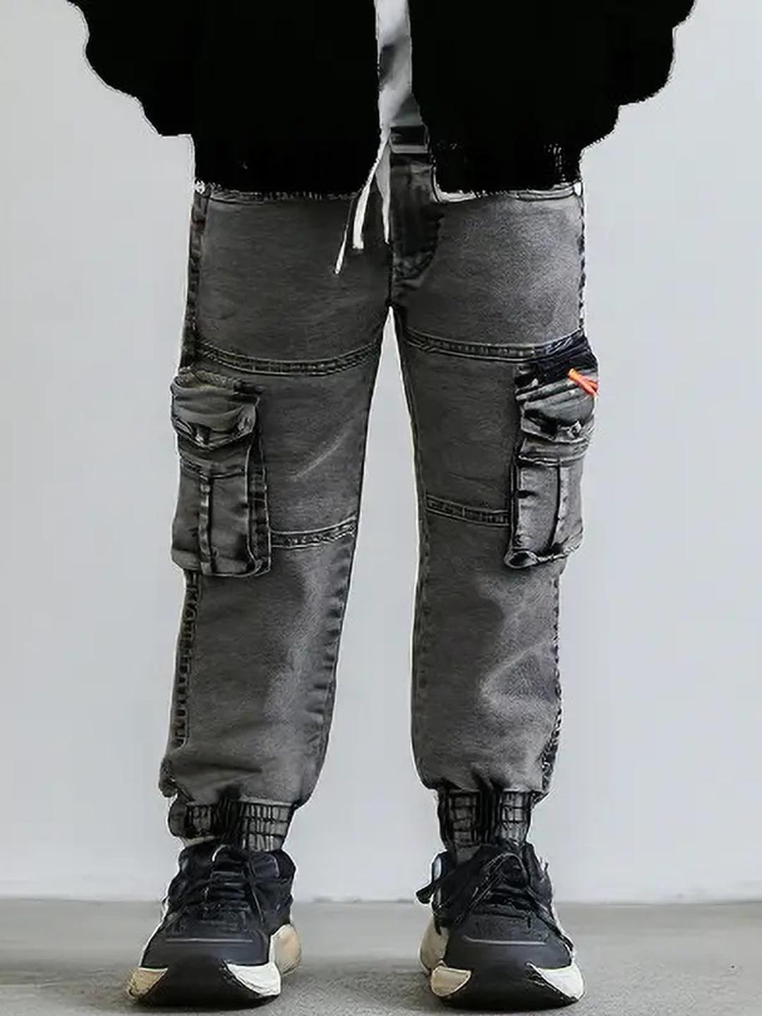 VERTICALS Boys Regular Fit High-Rise Light Fade Cargo Jeans