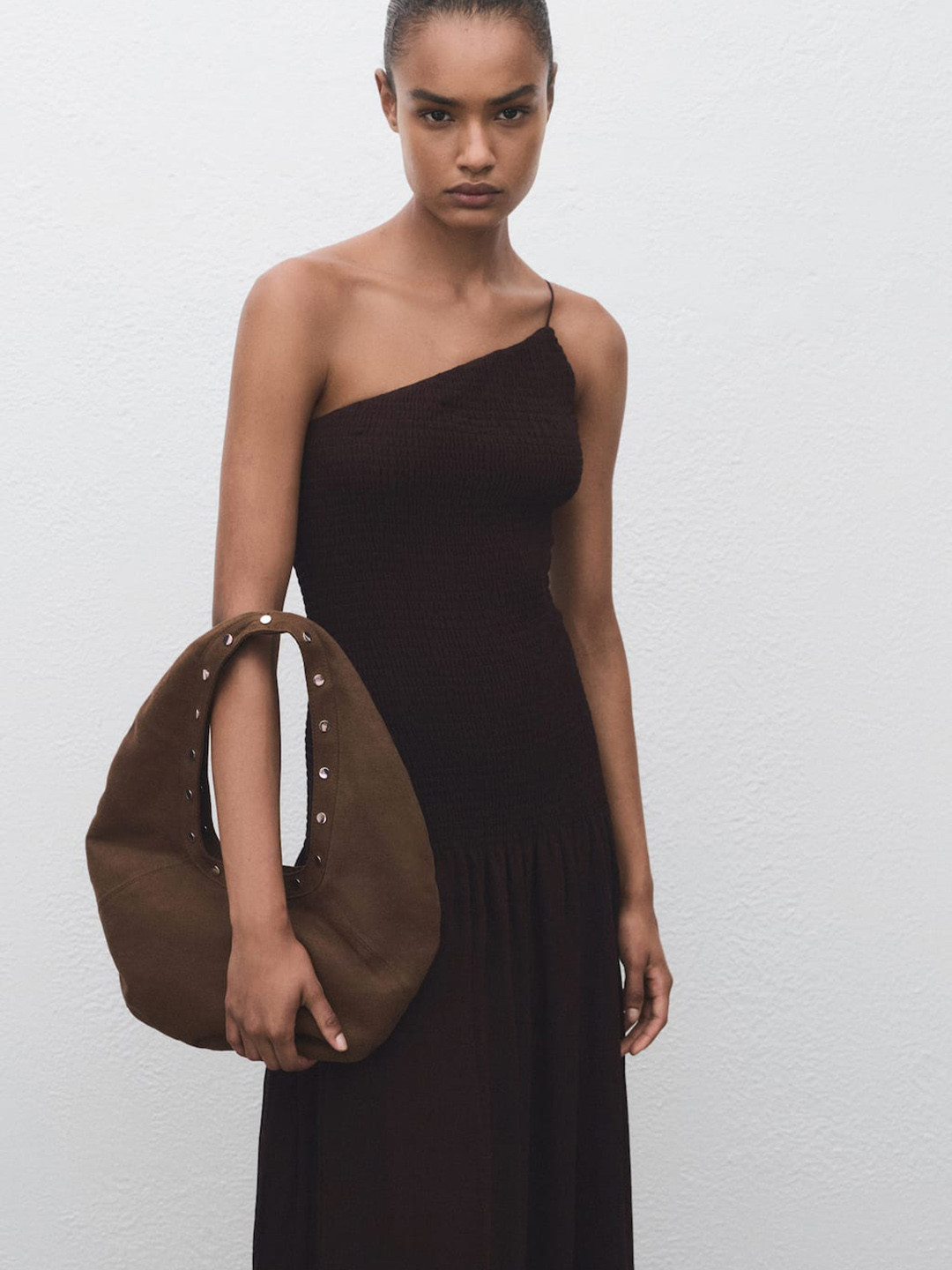 MANGO One Shoulder Drop-Waist Maxi Dress