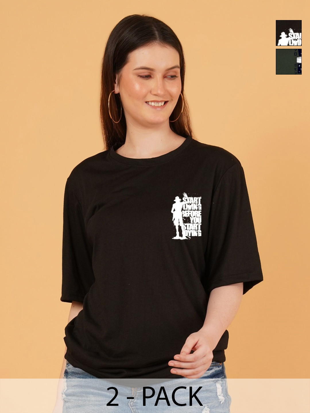 Kasendra Women Pack of 2 One piece Graphic Printed Round Neck Relaxed Fit T-shirts