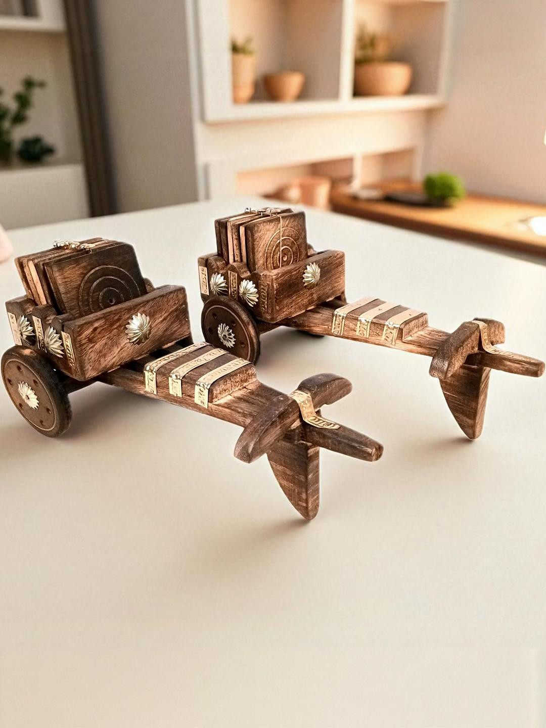 apka mart Wooden Coaster Set Of 2 With Stand