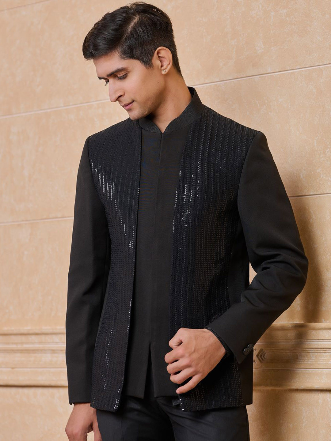 Tasva Panels Embroidered Jodhpuri Bandhgala Blazer