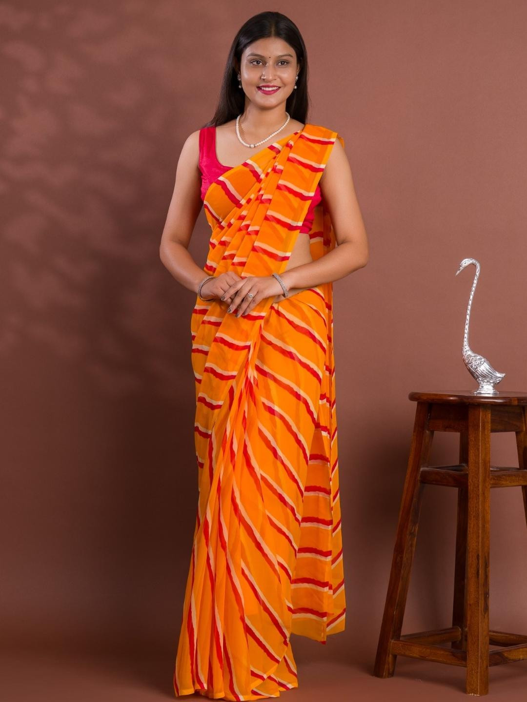 KCPC BANDHANI Orange Pure Chiffon  Sarees