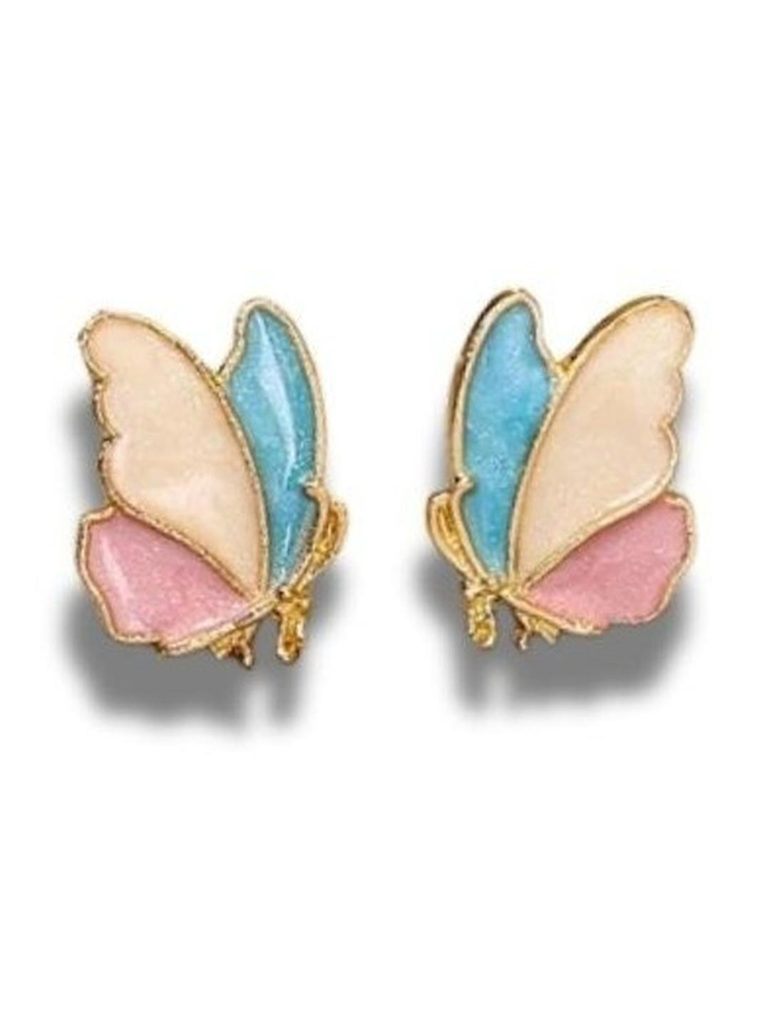 Khusha Creations Women Multicolour Butterfly Stud Earrings with Pastel Enamel Finish