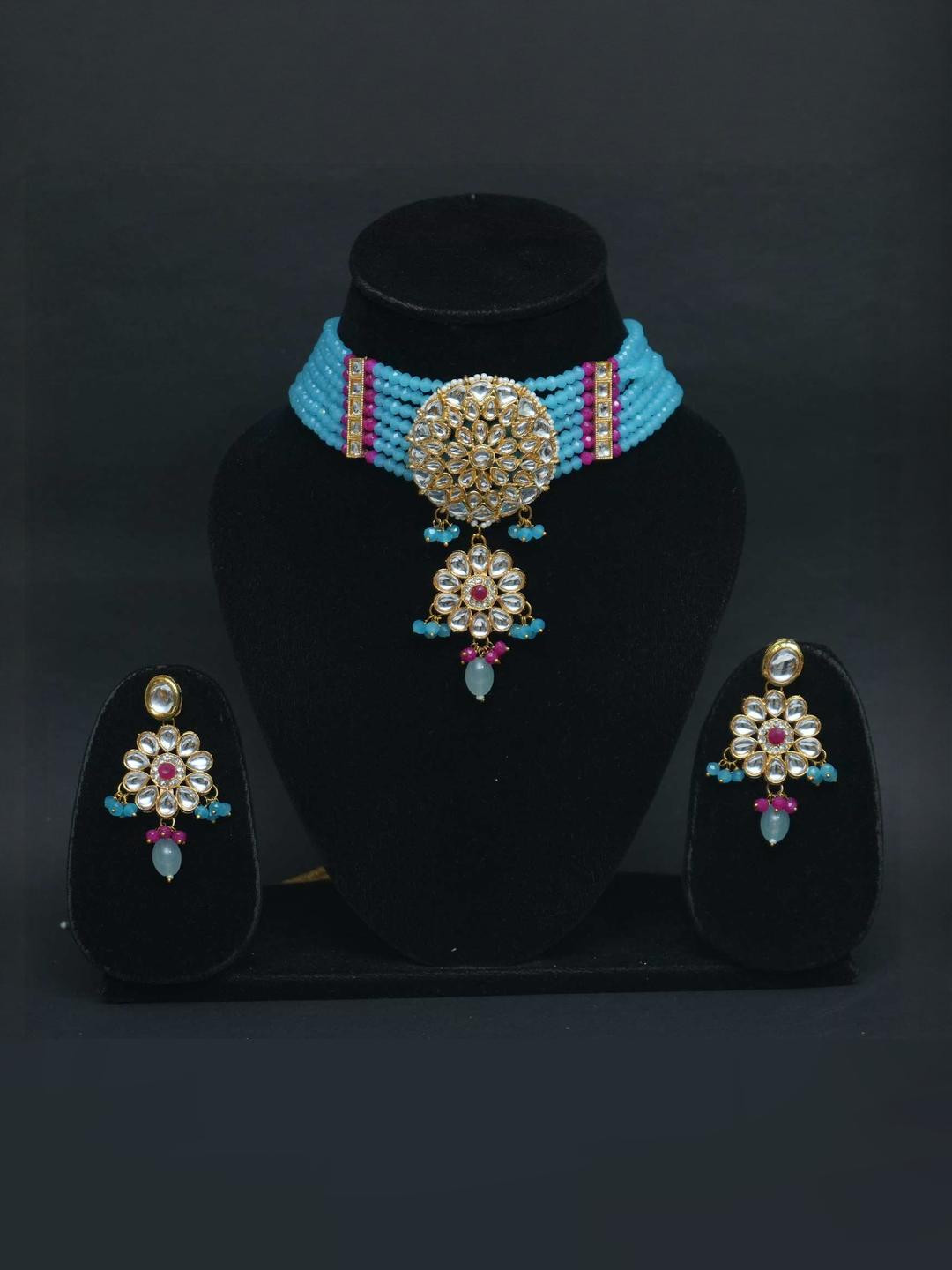 ANSHI ART Blue Choker Jewellery Set of 3