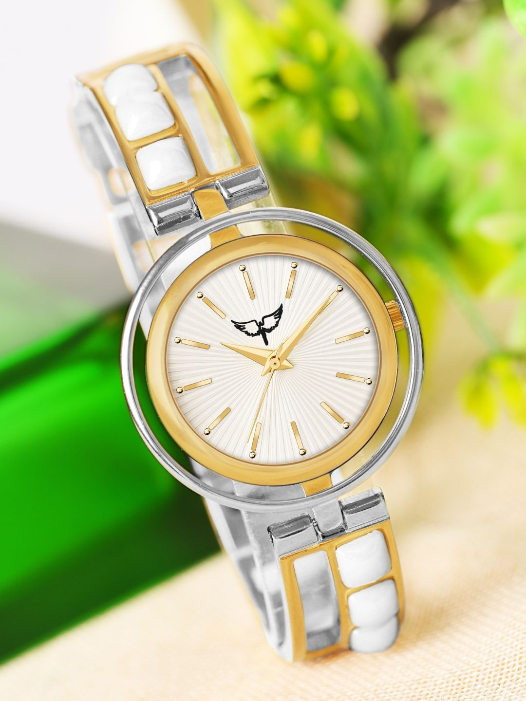 WHITE BIRD Women Brass Dial & Bracelet Style Straps Analogue Watch H-5089 Gold TT