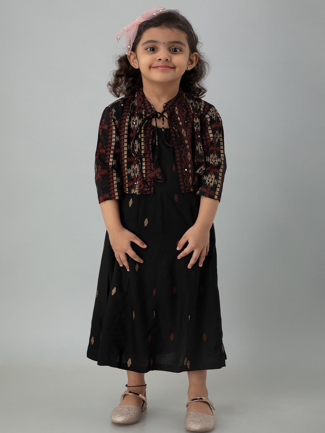 Flyfinns Girls Rayon Printed  Kurta and Jacket Set
