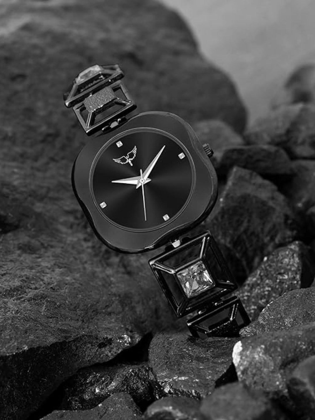 WHITE BIRD Women Crystal Studded Bracelet Style Straps Analogue Watch TN-S Black