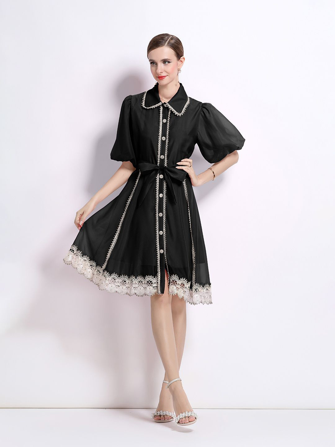 JC Collection Women Embroidered Lace Inserts Shirt Dress