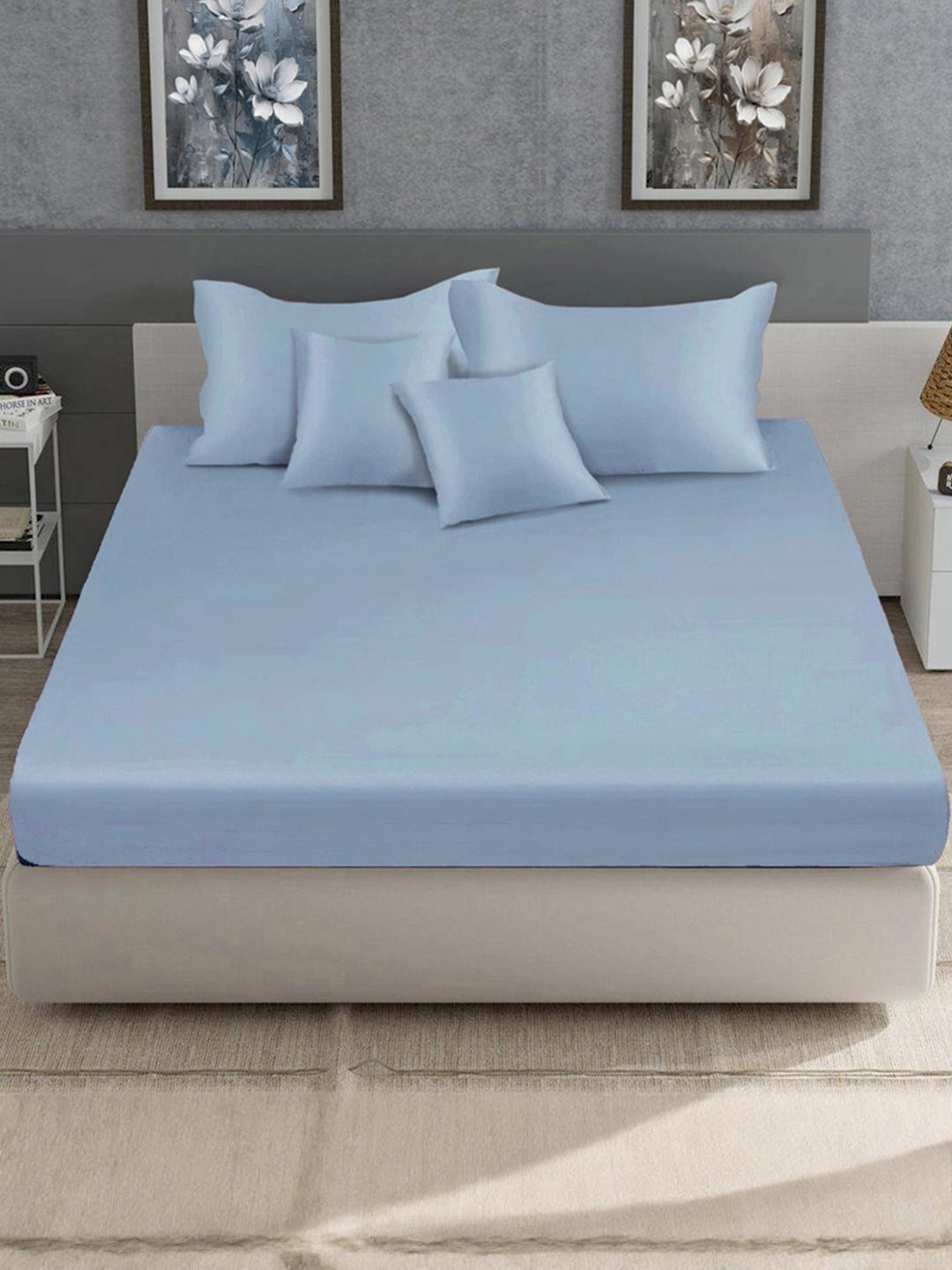 KLOTTHE Blue 400 TC Poly Satin Fine King Bedsheets