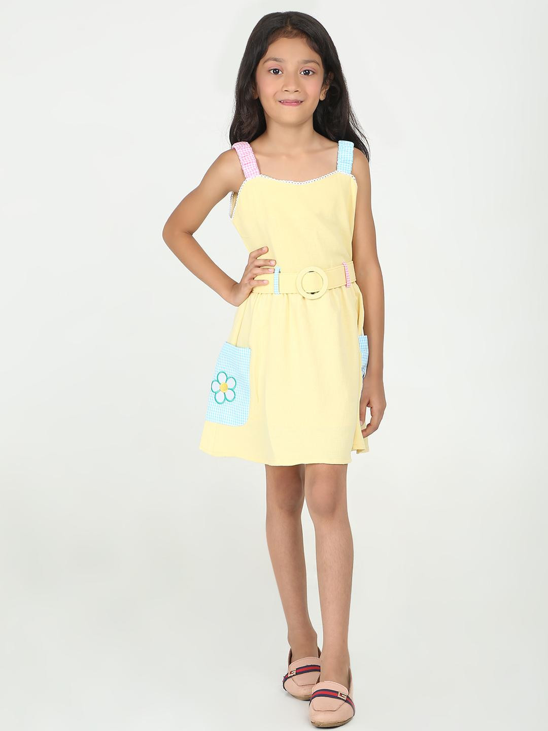 Be Kids Girls Yellow Summer Dress With Gingham Straps