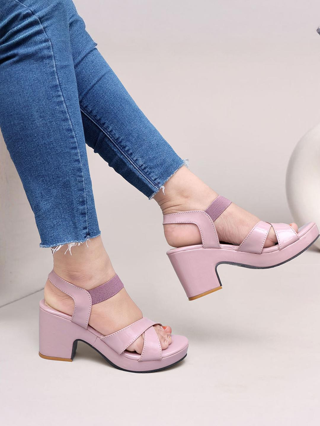 The arwah Purple Cross Strap Block Heel