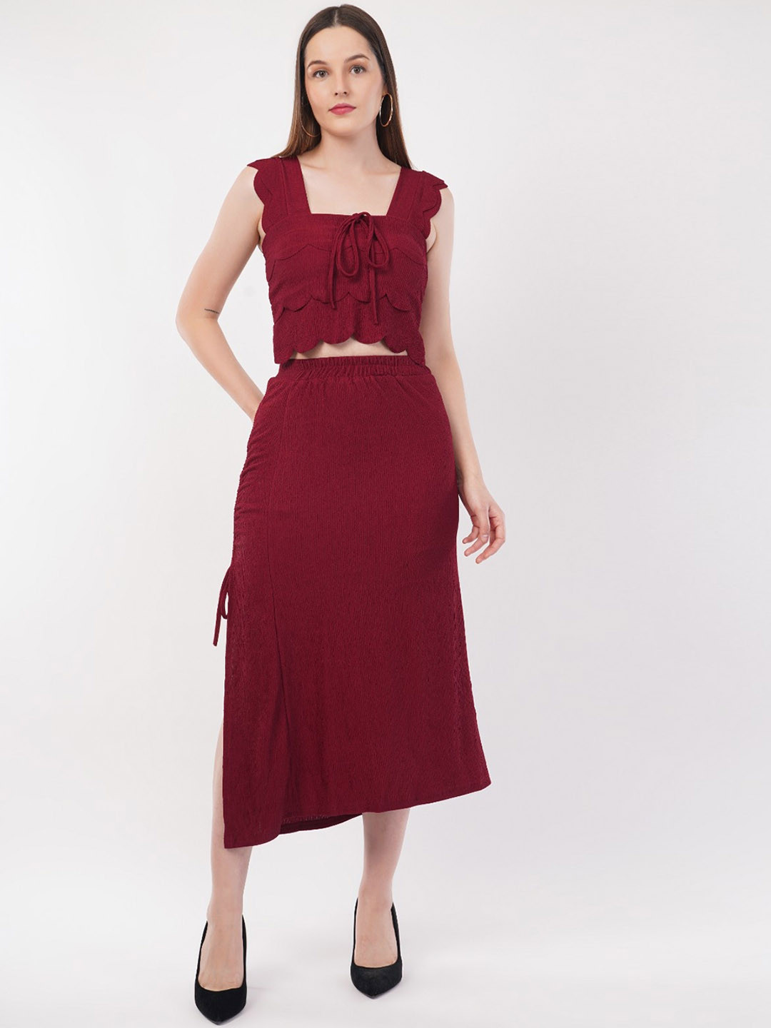 Deshi Girl Square Neck Crop Top & Front Slit Skirt Co-Ords Set