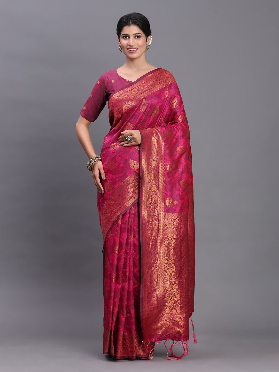 Astita Ethnic Motifs Woven Design Banarasi Zari Saree with Woven Pallu Feather Butta