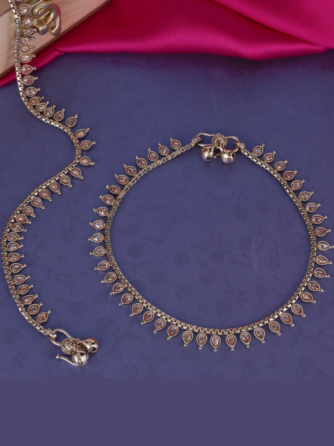 SALONI FASHION JEWELLERY Traditional Incredible Oval Shape Gold Plated Anklet