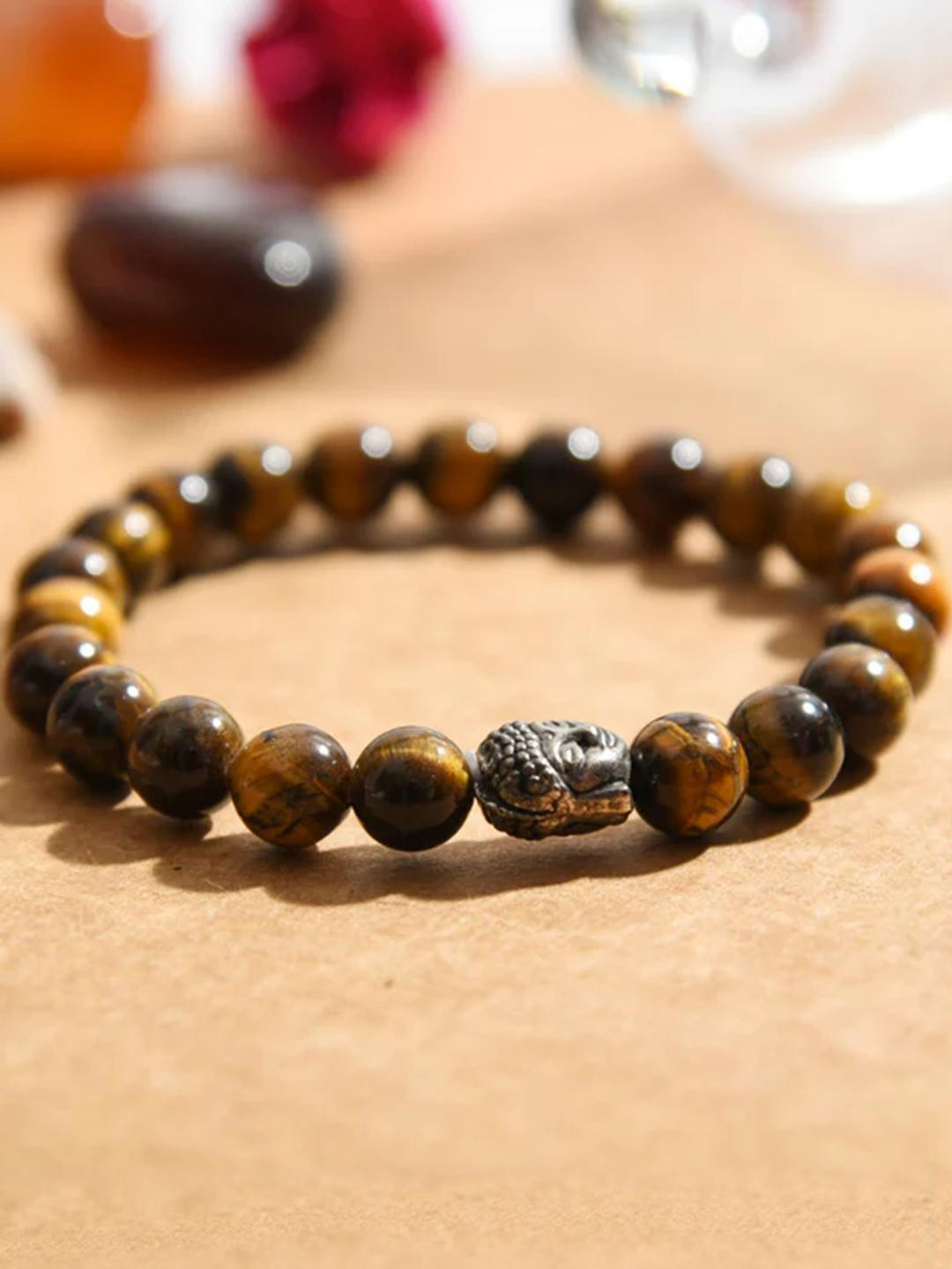 SENROAR Unisex Tiger Eye Buddha Charm Bracelet