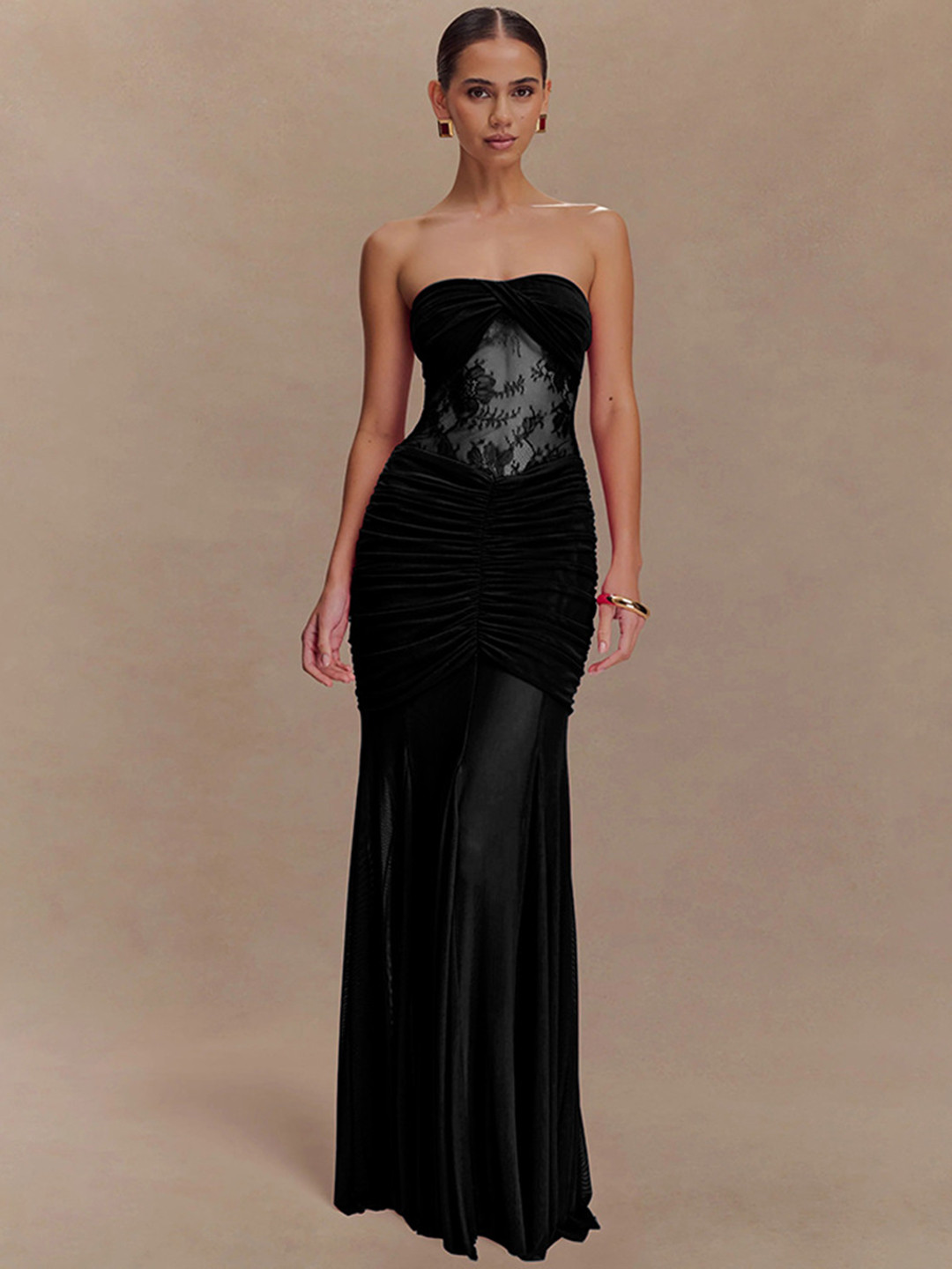 StyleCast x Revolte Women Strapless Semi Sheer Bandeau Maxi Dress