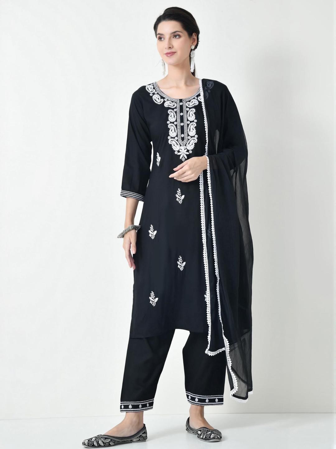 LIBOZA  Chikankari Royon Cotton Straight Design  Kurta Set for Women