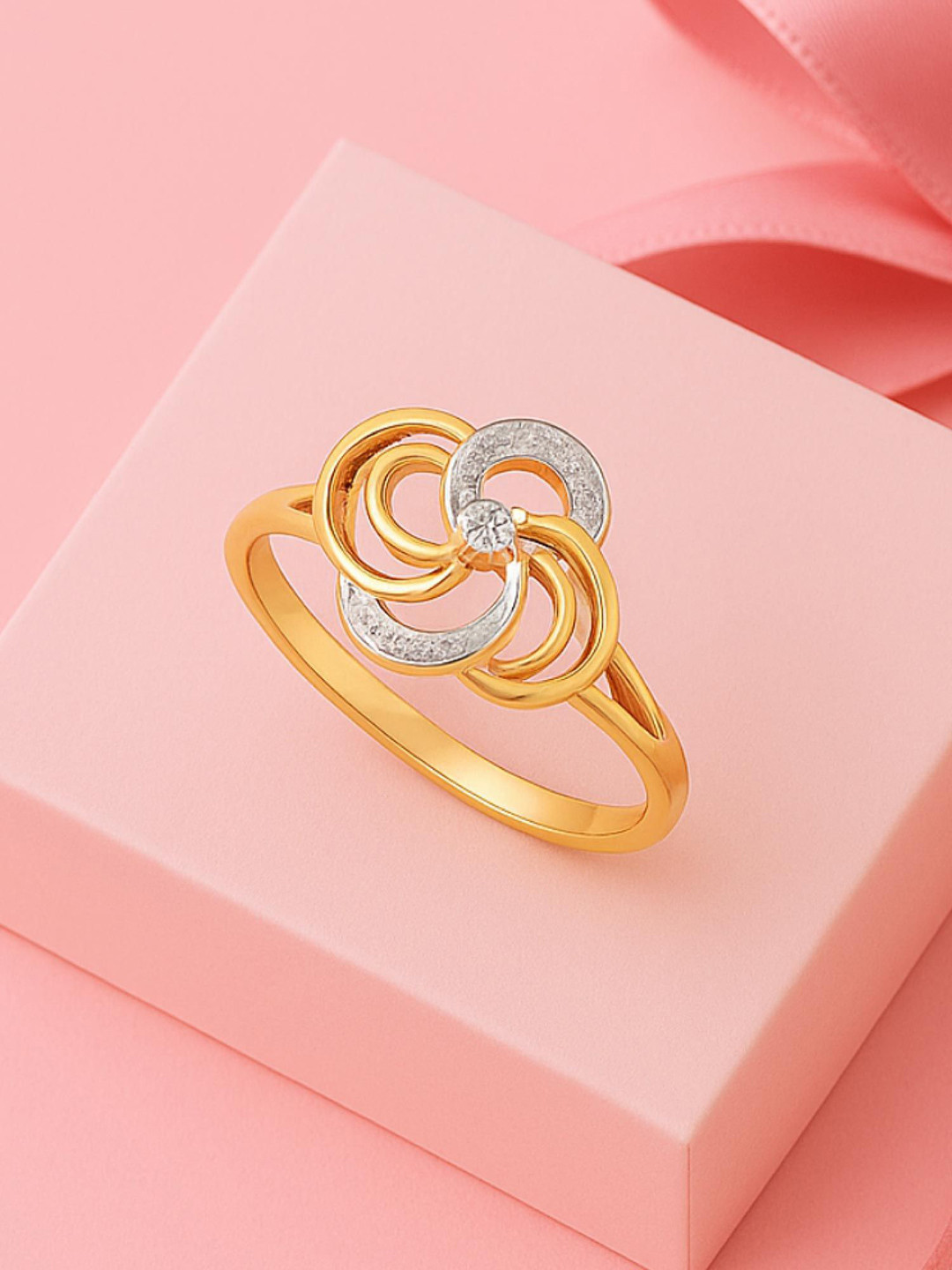 Mia by Tanishq 9 KT Hallmarked Gold Swirl Pop Diamond Ring - 1.605g