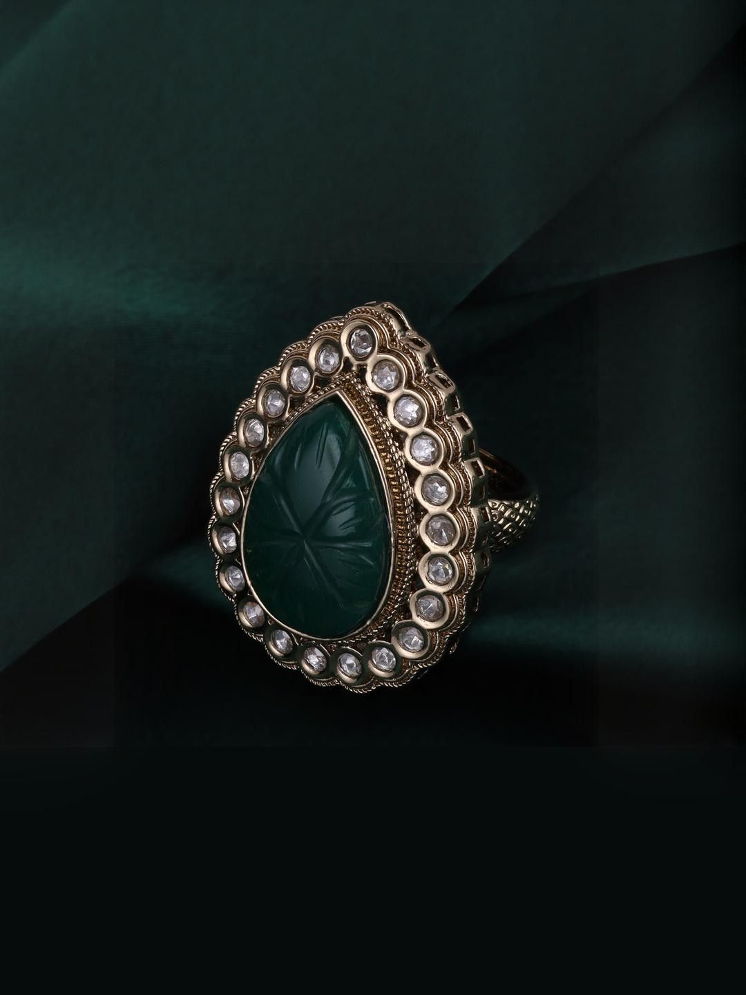 SALONI FASHION JEWELLE Women Drop Shape Kundan Studded Gold Plated Adjustable Finger Ring