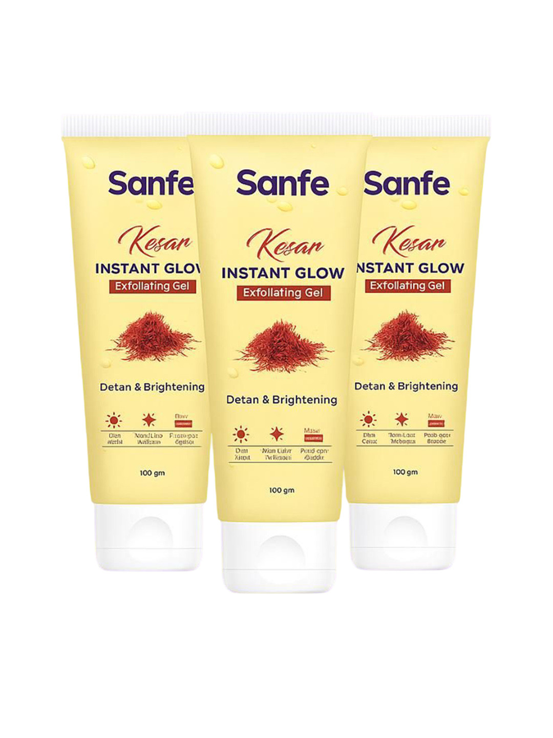 Sanfe Set Of 3 Kesar Instant Glow Exfoliating Gel - 100g Each