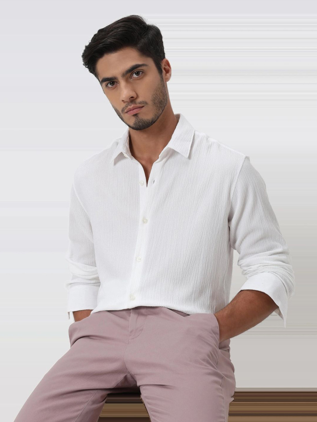 Mufti Men Slim Fit Solid Spread Collar Cotton Casual Shirt