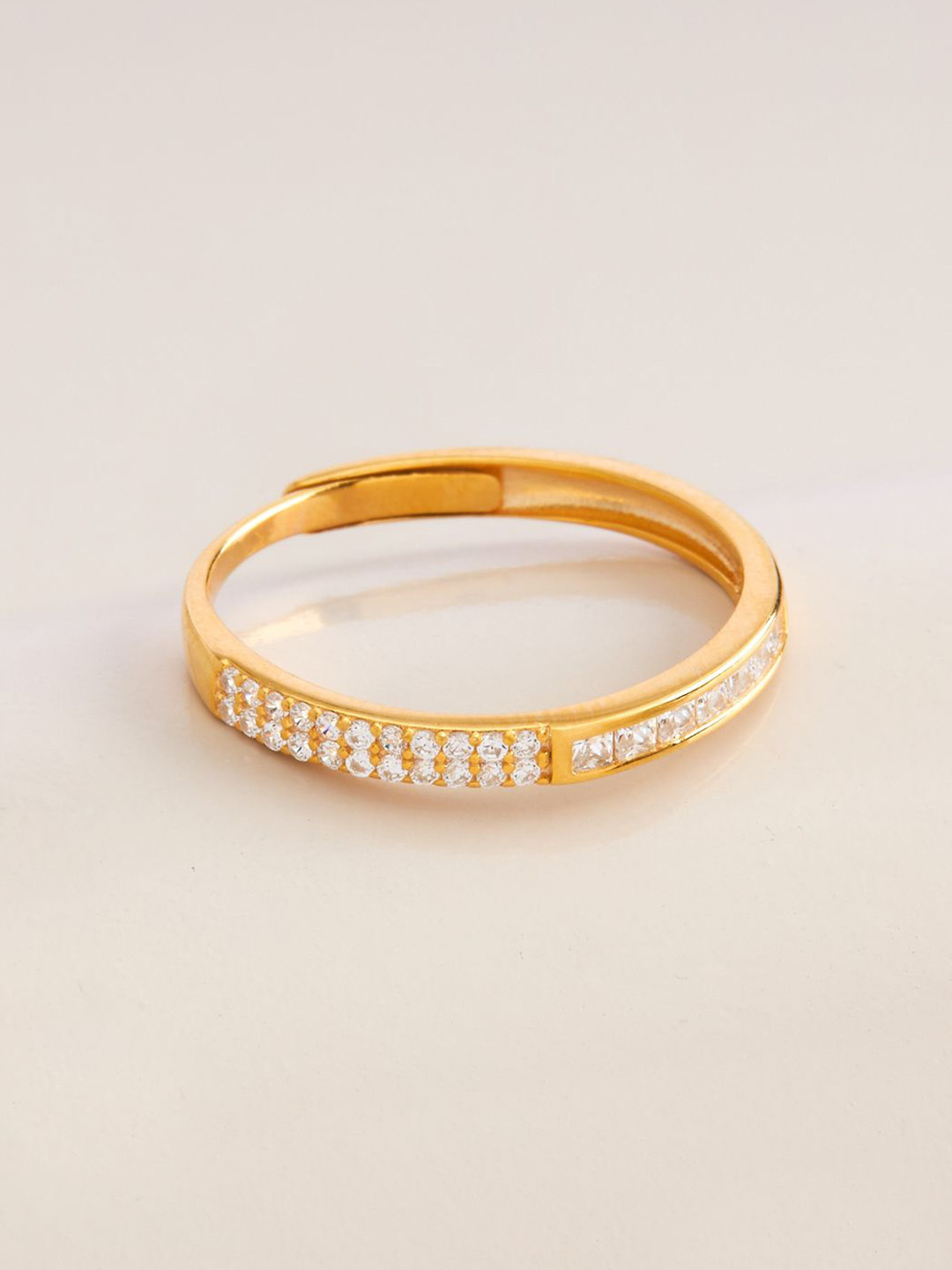 Kushal's Fashion Gold-Plated 92.5 Pure Silver Studded Adjustable Finger Ring