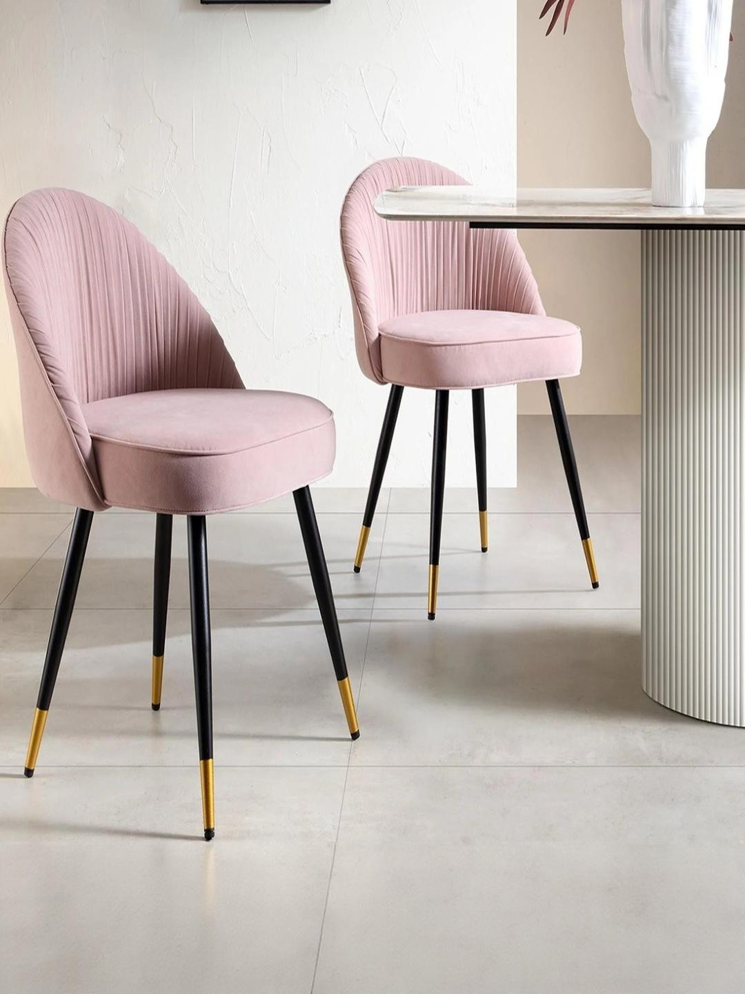 DOE BUCK Metal Pink Velvet Tufted Chair